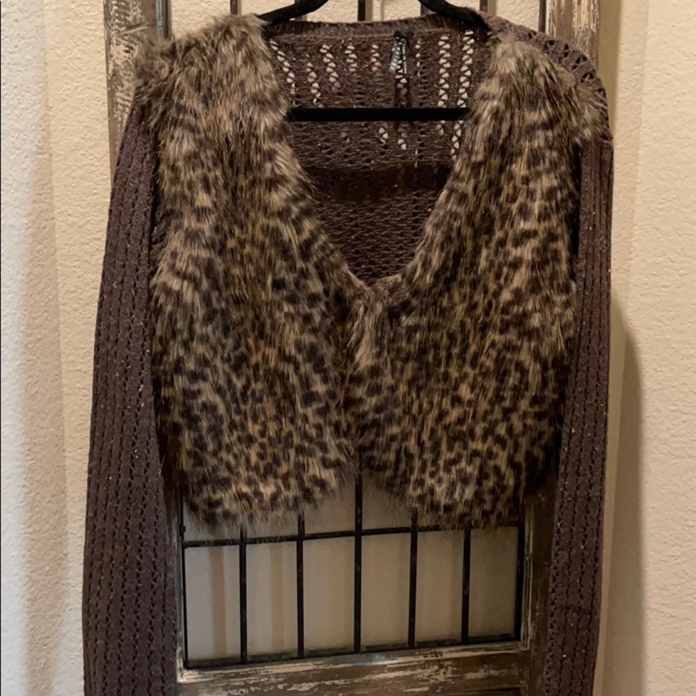 Cropped fur accented sweater